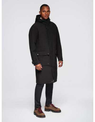 Férfi parkás kabát polár béléssel és állítható derékpánttal – fekete V2 OM-JAPJ-0314