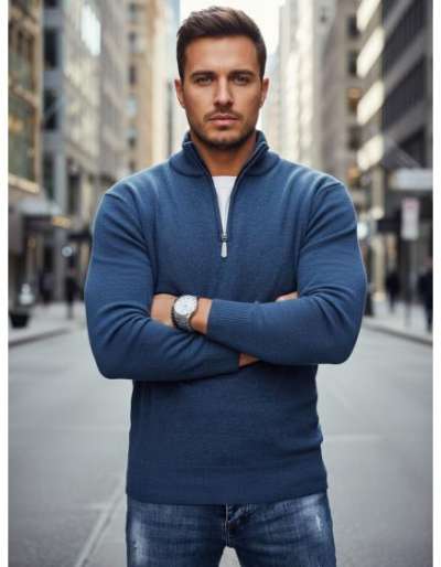 Férfi pulóver, sötétkék
