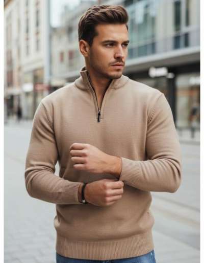 Férfi pulóver, kamel színű
