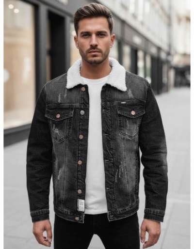 Férfi farmerdzseki, bélelt, szürke