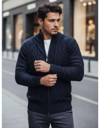 Férfi sötétkék pulóver