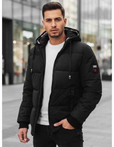 Férfi téli kabát kapucnival, fekete