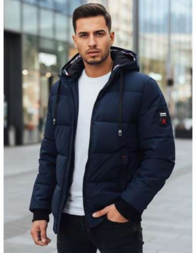 Férfi téli kabát kapucnival, sötétkék