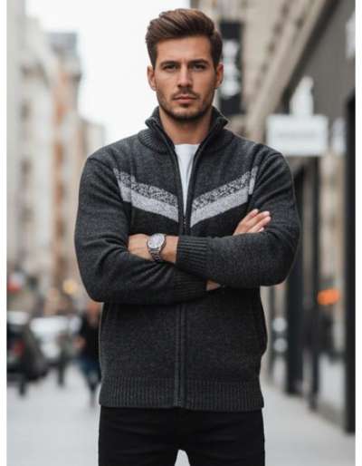 Férfi sötét szürke pulóver cipzárral
