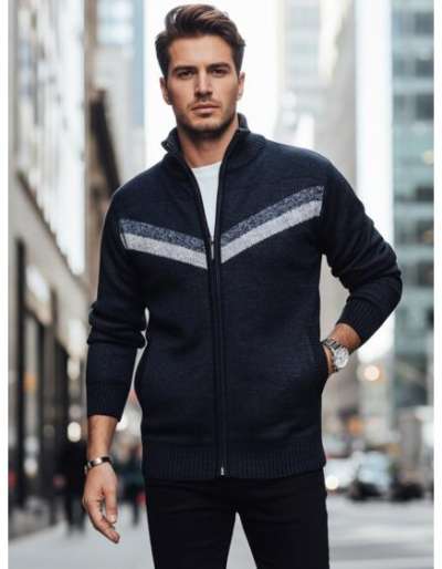 Férfi sötétkék pulóver cipzárral