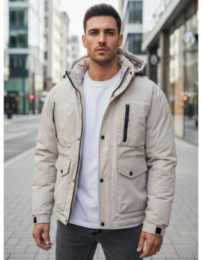 Férfi téli kabát kapucnival, világos bézs