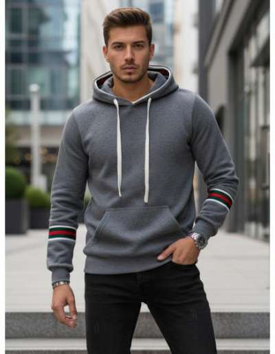 Férfi szürke kapucnis pulóver