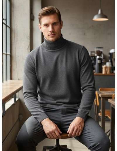 Férfi pulóver galléros, világosszürke színű