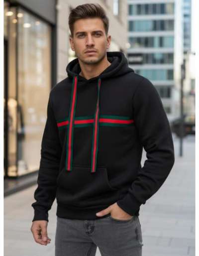 Férfi kapucnis pulóver, fekete