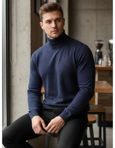 Férfi pulóver sötétkék színben