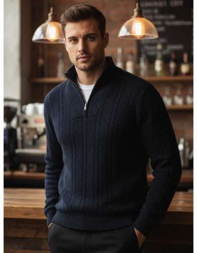 Férfi pulóver, sötétkék