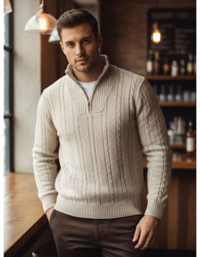 Férfi pulóver, bézs