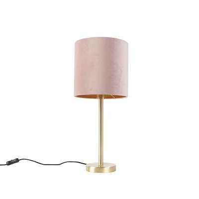 Romantikus asztali lámpa sárgaréz, rózsaszín árnyalattal, 25 cm - Simplo