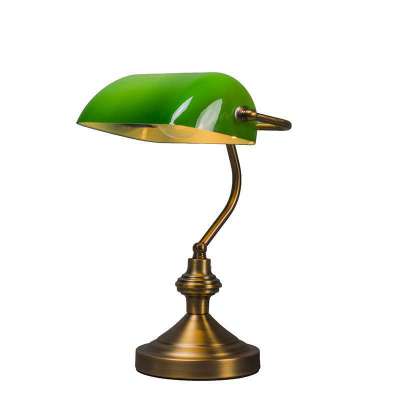 Intelligens klasszikus asztali lámpa bronz, zöld üveggel, Wifi A60 - Bankerrel