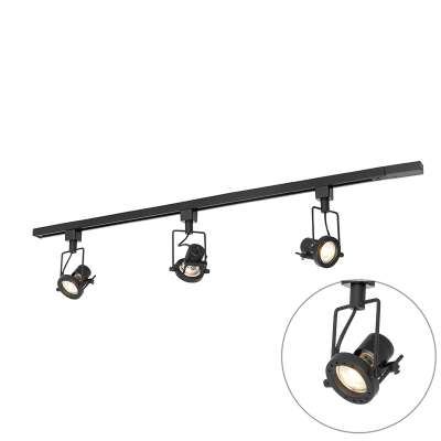 Ipari sínrendszer 3 spotlámpával, 1 fázisú fekete - Suplux
