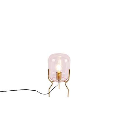 Art Deco asztali lámpa sárgaréz rózsaszín üveg - Bliss