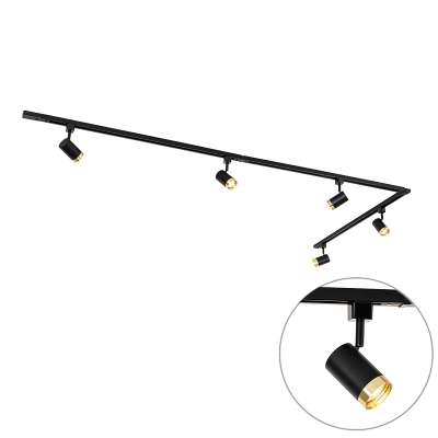 1 fázisú sínrendszer 5 spotlámpával, fekete aranyszínű gyűrűvel - Jeana