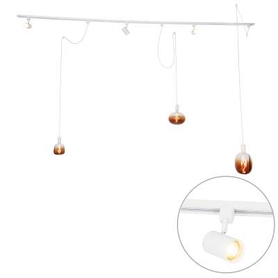 1 fázisú sínrendszer 3 spotlámpával és függőlámpákkal fehér - Cavalux Jeana