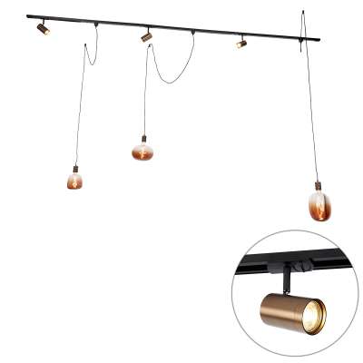 1 fázisú sínrendszer 3 spotlámpával és függőlámpakkal sötét bronz - Cavalux Jeana