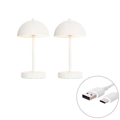 2 db-os kültéri asztali lámpa készlet gomba alakú fehér újratölthető - Keira