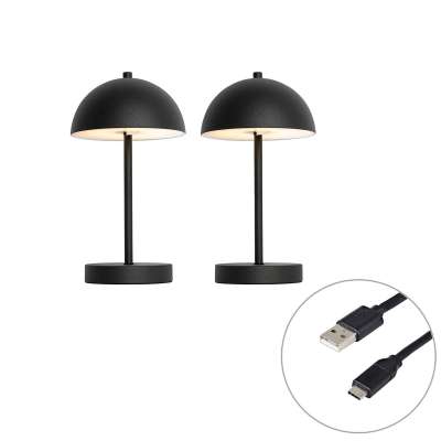 2 darabos kültéri asztali lámpa készlet gomba alakú fekete újratölthető - Keira