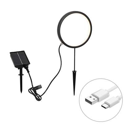 Tüskés lámpa fekete 50 cm, újratölthető és napelemes LED-del, IP65 - Adalind