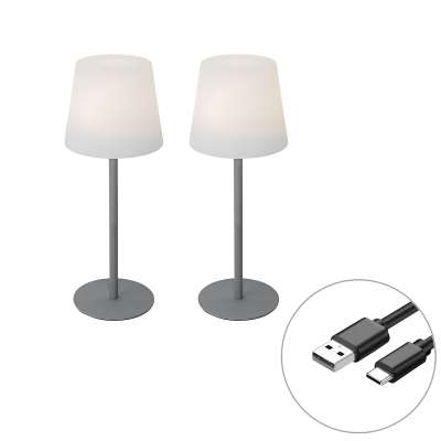 2 darabos szett szürke újratölthető asztali lámpa 40 cm IP54 - Jude