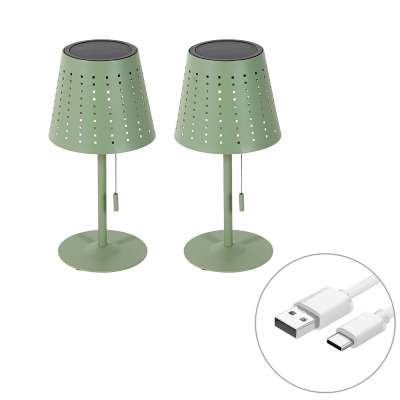 2 db asztali lámpa készlet zöld LED-del 3 fokozatú fényerőszabályzóval, újratölthető és napelemes - Ferre