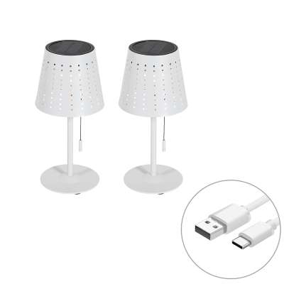 2 db asztali lámpa készlet fehér, LED-del, 3 fokozatú dimmerrel, újratölthető és napelemes - Ferre