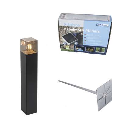 Álló kültéri lámpa fekete 50 cm IP44 füstüveg hatású - Dánia