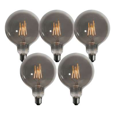 5 darabos E27 3 lépésben dimmelhető LED izzókészlet, füstszínű G125 4W 150 lm 1900K