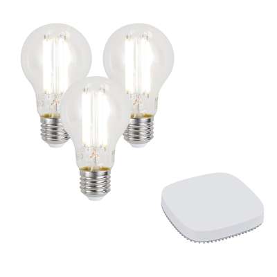 3 darabos intelligens E27 dimmelhető LED izzókészlet A60 7W 806LM 2700-6500K Zigbee Smart Hub-bal
