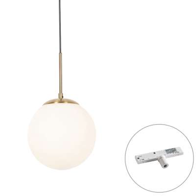 Art Deco függőlámpa arany színben, opálüveggel, fehér 1 fázisú sínadapterrel - Slimline Flore