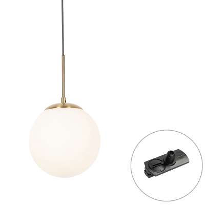 Art Deco függőlámpa arany színben, opálüveggel, fekete sínadapterrel, 1 fázisú - Iconic Flore