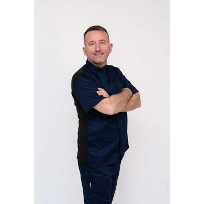 Szakácskabát EGOchef OTTAVIO MM SAYLOR (polipamut) - rövid ujjú