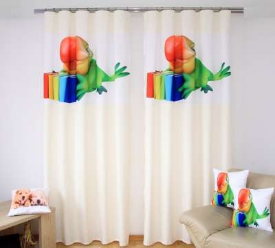 Gyerekszoba drapériák zöld papagájokkal Szélesség_ 160 cm | Hossz: 250 cm (2 darabos készletben)