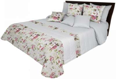 Világosszürke kétoldalas ágytakaró romantikus virágmintával Szélesség_ 200 cm | Hossz: 220 cm