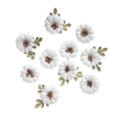 Papír virágok Shabby Chic fehér - szett 10 db (dekoratív papírvirágok)