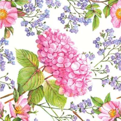 Decoupage szalvéta Hydrangea and Forget-Me-Not Flowers - 1 db