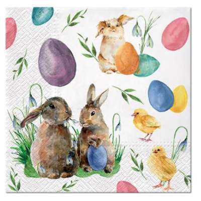 Decoupage szalvéták Bunnies with Chicken - 1 db (húsvéti decoupage)