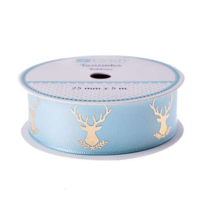 Dekorációs szatén szalag 25 mm x 5 m  | Frosty Mint - Deer (karácsonyi)