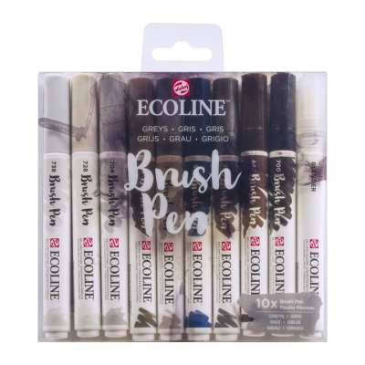 Vízfestéktollak Ecoline Brush Pen Greys | 10 darabos készlet