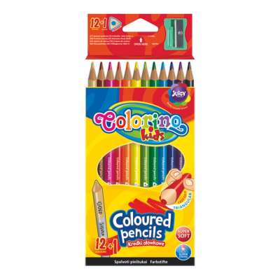 Háromszögletű Colorino színes ceruza hegyezővel 12 db
