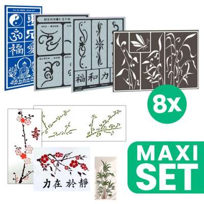 Ázsiai fantázia festés és tetoválás készlet - 8 különböző méret és
