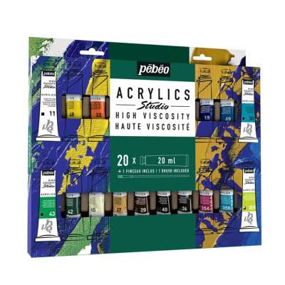 Pebeo Studio nagy viszkozitású akrilfestékek ecsettel 20x20 ml