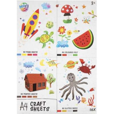 MOXY A4 kézműves lapkészlet - 16db hab, filc, csillámpor és nyomtatott