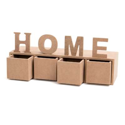 Farostlemezből készült szekrény HOME felirattal és fiókokkal - 41 x 13 x 10 cm ()