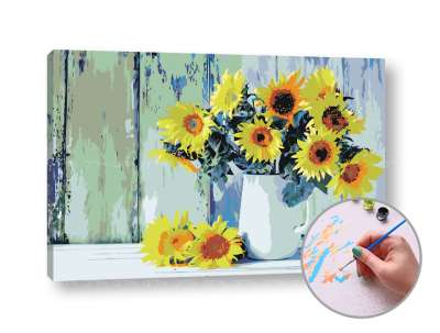 Paint by Numbers napraforgók vázában | Various Framing Options
