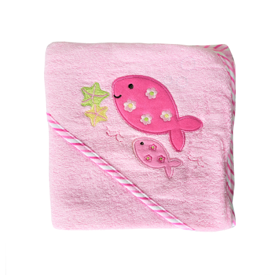 Halacska mintás rózsaszín gyerek törölköző/ kifogó - 100x100cm