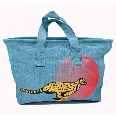 Gepárd mintás hímzett kozmetikai táska - Kék